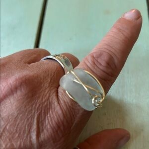 Gold Wire Wrapped Sea Glass Ring